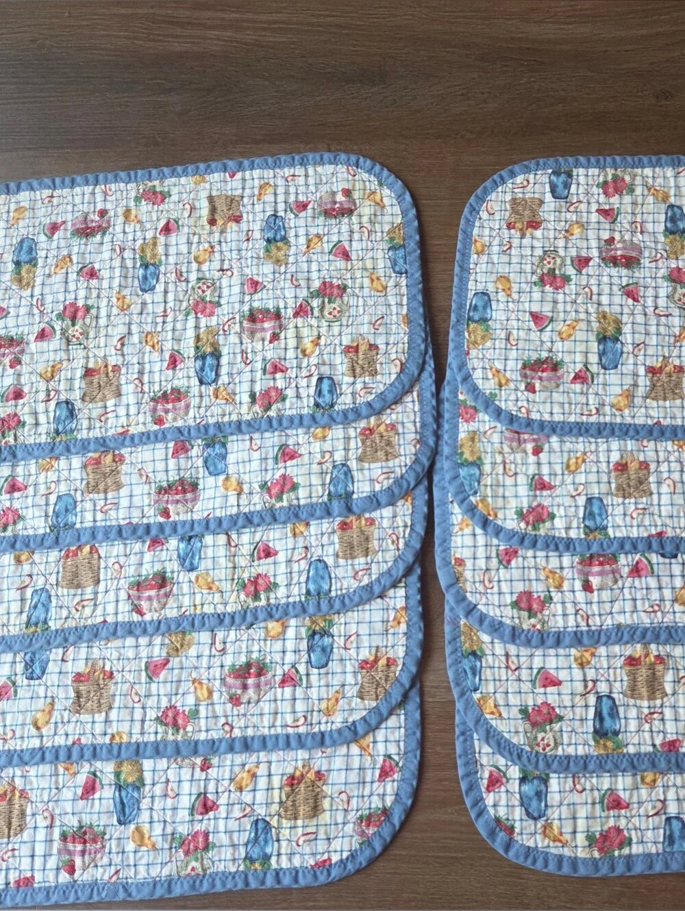 Vintage set of 10 Handmade Farmhouse Patchwork Watermelon Print Placemats